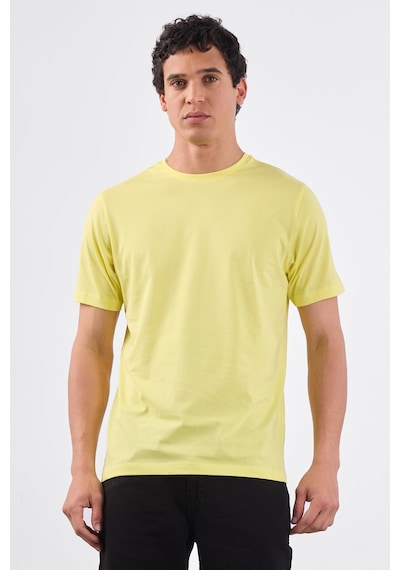 Dufy Sarı Bisiklet Yaka Pamuklu Düz Renk Slim Fit Erkek T-shirt Sarı