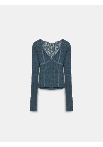 Dilvin 32625 Dantel Şerit Detaylı Top-indigo İndigo