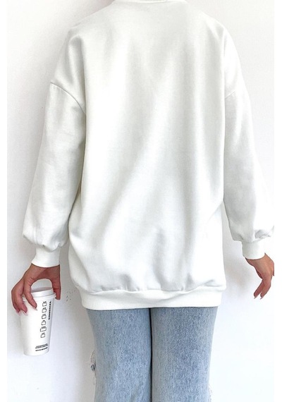 Femelle Yeni Sezon Selfie Baskılı Pamuklu Oversize Sweatshirt beyaz