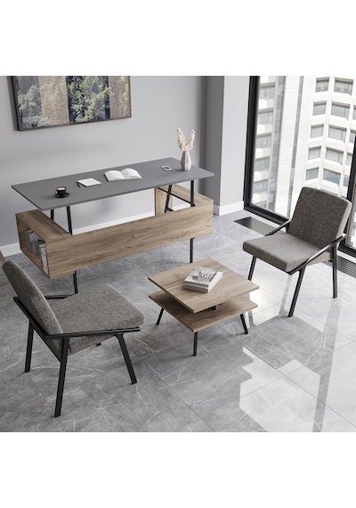 Lagomood İrony Maxi İki Koltuklu Ofis Takım Antrasit Ceviz