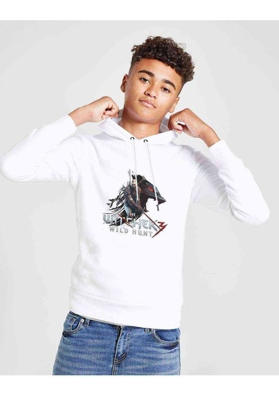 Tshirthane The Witcher Baskılı Unisex Çocuk Kapüşonlu Beyaz Sweatshirt (528848612) Beyaz