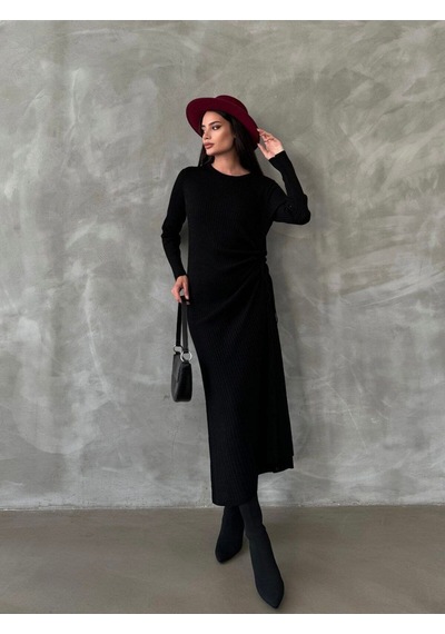 Anbly Collection Bisiklet Yaka Yandan Büzgülü Triko Uzun Elbise Anbly Collection Bisiklet Yaka Yandan Büzgülü Triko Uzun Elbise
