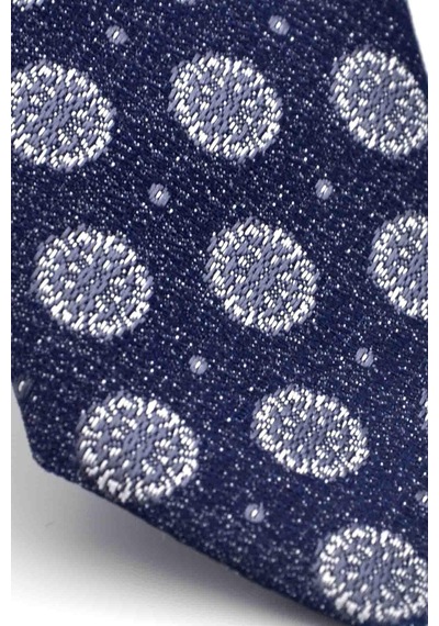 Gaffy Gri Yuvarlak Desenli Lacivert Dokuma Kumaş Mendilli Slim Fit Kravat // Sdk-250205 Lacivert
