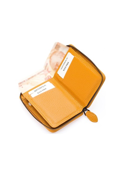 Westpolo Hakiki Deri Kağıt Para Ve Bol Kart Bölmeli Fermuarlı Unisex Cüzdan - Sarı Sarı
