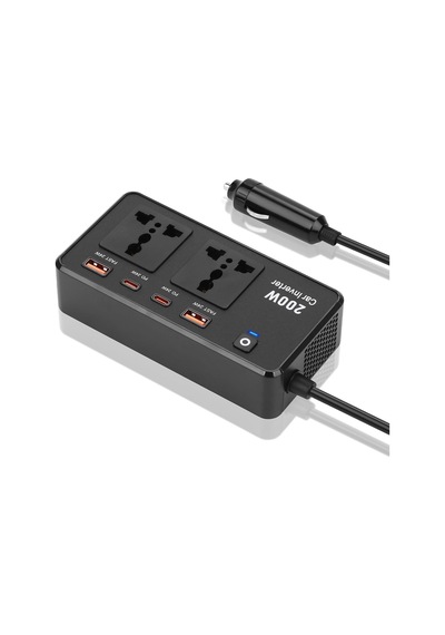 Araç Oto Çakmak Inverter Araç Içi Sarj Istasyonu Çoklu Sarj 2 Usb 2 Priz 2 Type-c Şarj Çıkışlı 200w Ac 220v S