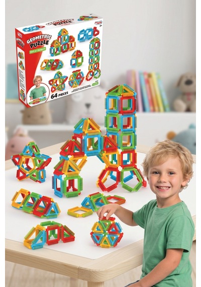 Eğitici Geometrik Yapı Blokları 64 Parça Zeka Geliştirici Puzzle Tak Çıkar Oyuncak 3+ Yaş