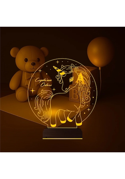 Luvivia Unicorn At Çocuk Odası Hediye Kişiye Özel 3d Lamba - Masa Gece Lambası Şeffaf