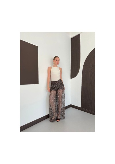 Verymoda Pullu File Pantolon D3134 Koyu Kahve