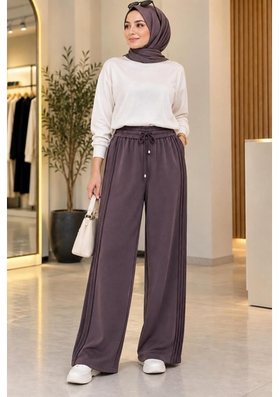 Glare Yanı Nevrürlü Geniş Paça Pantolon Kahverengi - 930772182 Kahverengi