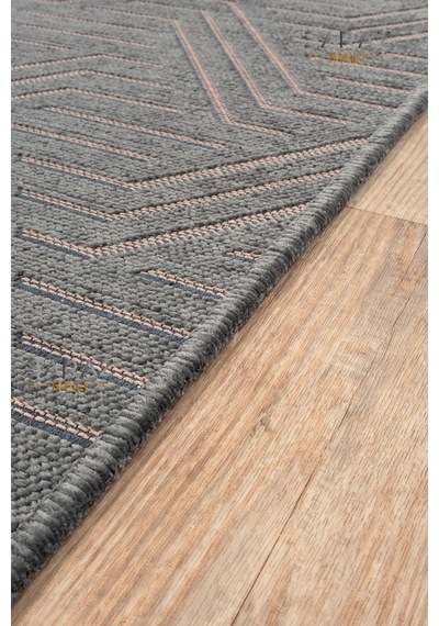Ada Kilim Modern Salon Mutfak Koridor Kesme Yolluk Dokuma Makine Halısı Zigzag Krem Antrasit