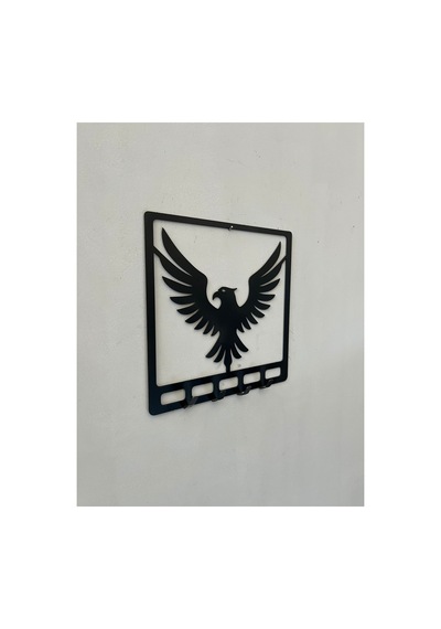 Kartal Figürlü 4 Askılı Mat Siyah Metal Anahtarlık Askılığı Güçlü Dekoratif Duvar Aksesuarı Diğer