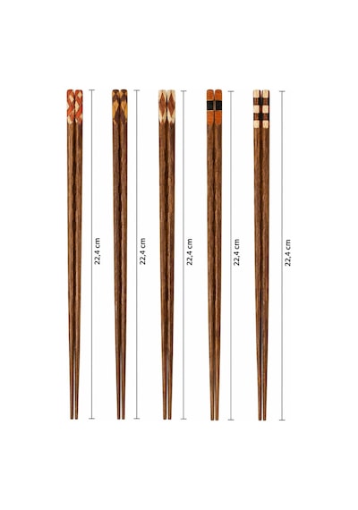 Valkyrie 5 Çift Ahşap Japon Yemek Çubuğu Seti Kutulu 22,4 Cm El Yapımı Sushi Chopstick