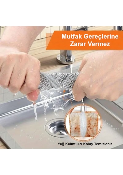 Nobera Çift Taraflı Tel Ovma Bezi Teflon Çelik Ve Hassas Yüzeyler Için Ideal Telli Mutfak Bezi 3 Adet Gri