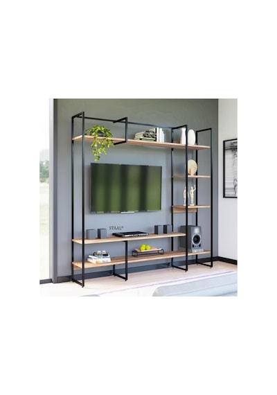 Metal Tv Ünitesi, Tv Sehpası, Duvar Ünitesi Atlantik Çam Metal Ayaklı Siyah 200x34x185 Siyah Metal Tv Ünitesi, Tv Sehpası, Duvar Ünitesi Atlantik Çam Metal Ayaklı Siyah 200x34x185 Siyah