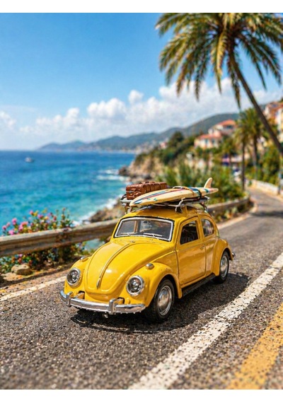 12 Cm Metal Klasik Vosvos Araba Sarı Çek Bırak Oyuncak Araba Açılır Kapılı Die Cast Model Araba