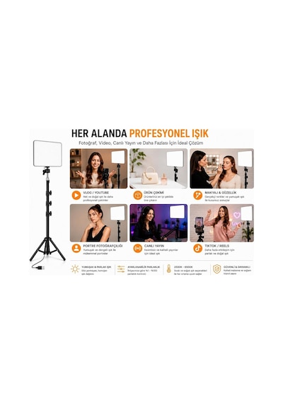 Led Video Işık Seti - Ayarlanabilir Tripod, Usb Kontrollü Sıcak/soğuk Işık, 3 Mod & 10 Parlaklık Seviyesi, Youtu