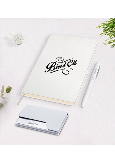 Kişiye Özel Isimli Beyaz Defter Kalem Kartvizitlik Hediye Seti-5