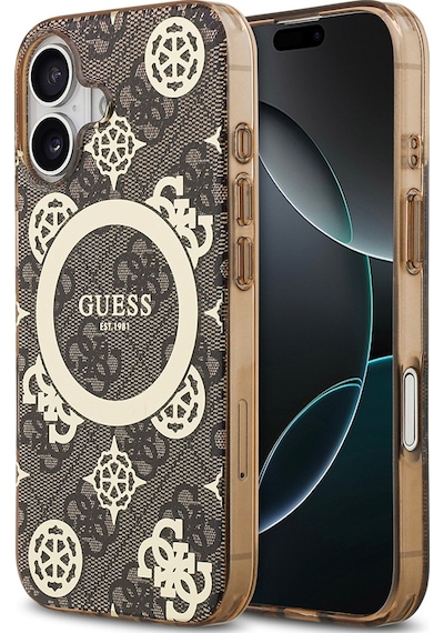 Apple Uyumlu iPhone 17 Kılıf Guess Lisanslı M-safeli Iml Peony Ve 4g Desenli Klasik Logolu Kahverengi Kahverengi