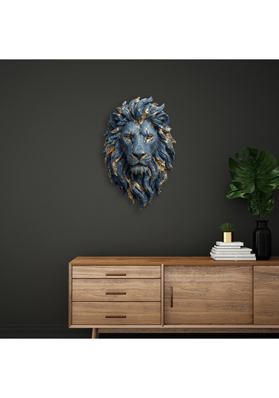 Aslan Başı Mavi-altın - Metal Tablo - Dec0125 51 X 80 Cm Çok Renkli