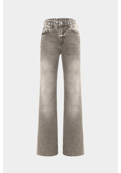 Açelyaokcu High Waist Wide Leg Kar Yıkama Geniş Paça Dikişsiz Jean Vizon