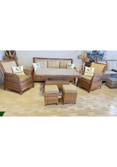 Dinçer Izmir Rattan 7 Li Oturma Grubu Kahverengi