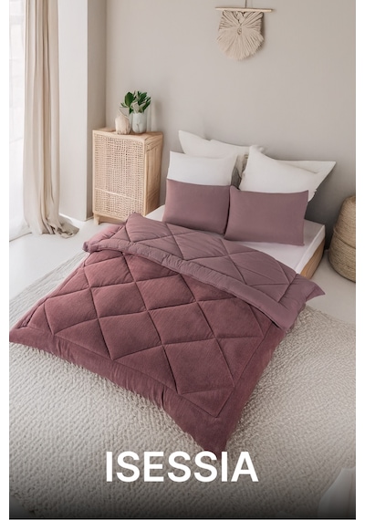 Lüks Wellsoft Çift Taraflı Yumuşak 4 Mevsim Yorgan Seti Yorgan Uyku Seti Çeyiz 195 X 215cm Gül Kurusu