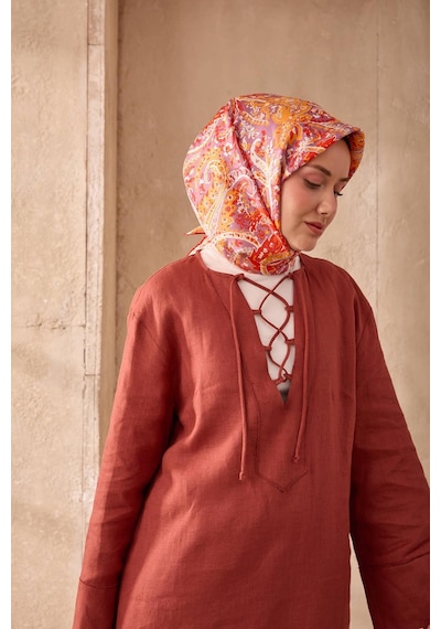 Twill İpek Eşarp 11473-08 Lavanta, Turuncu, Kırmızı, Beyaz, Gri