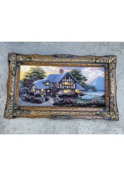 Hobbit Evi Adlı İran Tebriz Halı Tablo 123x75cm - Duvar Halı Kilim Tablo