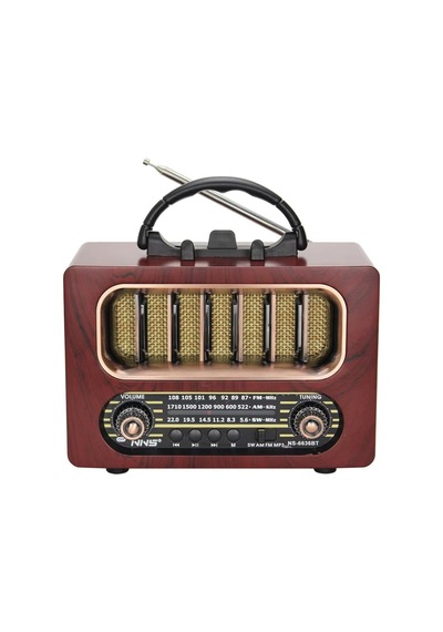 Orta Boy Retro Ahşap Tasarım Bluetooth Hoparlörlü Radyo Fm/am Destekli, Şarjlı Ve Taşınabiliri Radyo Ns-6636 5705