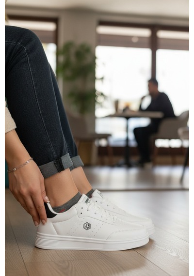 Enoch Bağcıklı Ve Düz Tabanlı Erkek Casual Sneaker Beyaz - Siyah