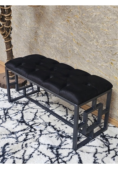 Zafir Siyah Boyalı İçi Kareli Diktörtgen 100 Cm X 40 Cm Oturak Puf - Bench - Makyaj Oturağı - Oturak Siyah