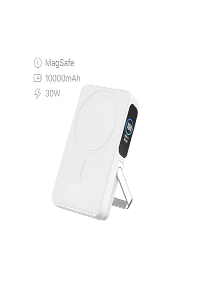 10000mah 30w Hızlı Şarjlı Dijital Göstergeli Taşınabilir Kablosuz Magsafe Powerbank Beyaz Beyaz