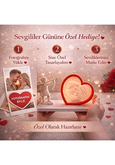 Aşk Meleği Kalp Lithophane Lamba Kişiye Özel Fotoğraflı Romantik 3d Anı Işığı Çok Rekli - Beyaz