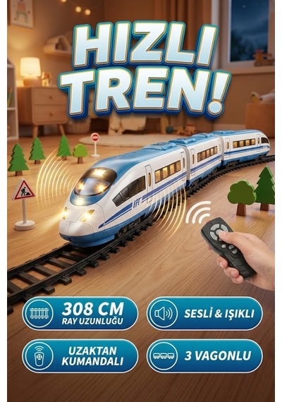 Uzaktan Kumandalı Sesli Ve Işıklı Hızlı Tren Seti - 39 Parça 308 Cm Büyük Raylı Oyuncak Tren
