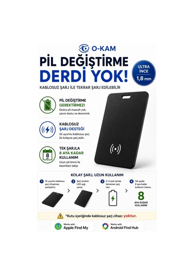 Akıllı Cüzdan Bulucu Kredi Kartı Boyutunda Aircard Kablosuz Şarj Apple Uyumlu & Android Ok110