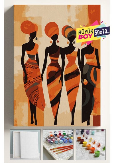 Sayılarla Boyama Seti Numaralı Tuval Fırça Boya Dahil Kasnaklı Set 50x70 Cm - Sanatsal Kadınlar