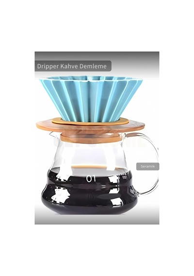 Ahşap Standlı Dripper Turkuaz Renk