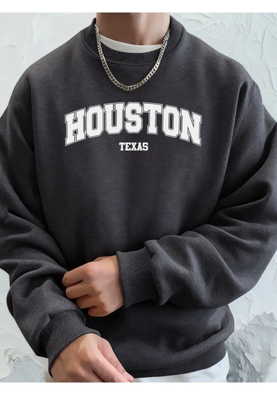 Startmore Startmorehouston Texas Sanat Mektup Baskı Erkek Sonbahar Sıcak Tişörtü Rahat Moda Kapşonlu Spor Uzun K Antrasit