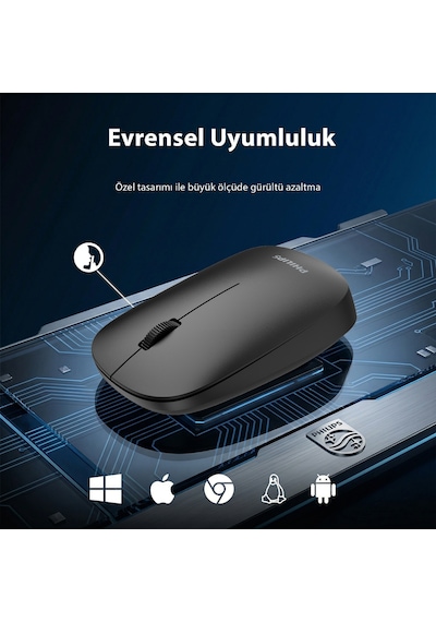 Philips SPK7438 Kablosuz 1600DPI 4 Tuşlu Optik Sessiz Mouse