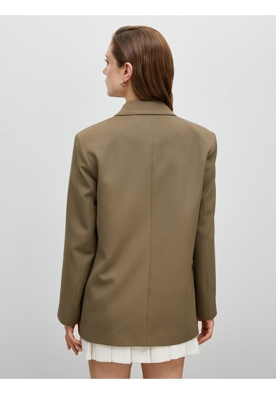 Koton Oversize Blazer Ceket Kapaklı Cepli Kruvaze Haki 4wak50141uw 4WAK50141UW871 Haki