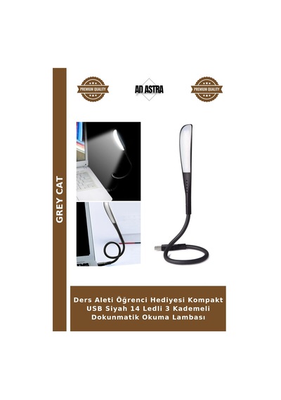 Ders Aleti Öğrenci Hediyesi Kompakt Usb Siyah 14 Ledli 3 Kademeli Dokunmatik Okuma Lambası Çok Renkli