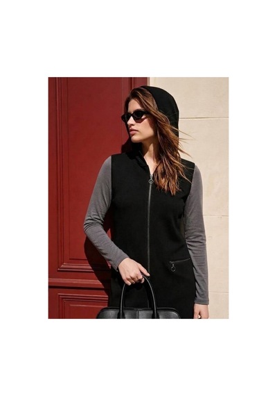 Onno Style Women Kapüşonlu Çelik Örgü Uzun Triko Kadın Yelek Siyah