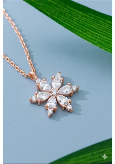Çekirdekjewelry 925 Ayar Gümüş Damla Taşlı Lotus Kolye Pembe