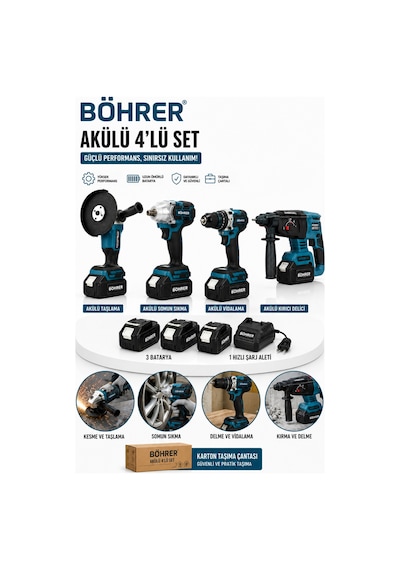Böhrer Ba011388 3 Akülü Profesyonel Kombo 4 Makine Set 36v 5ah