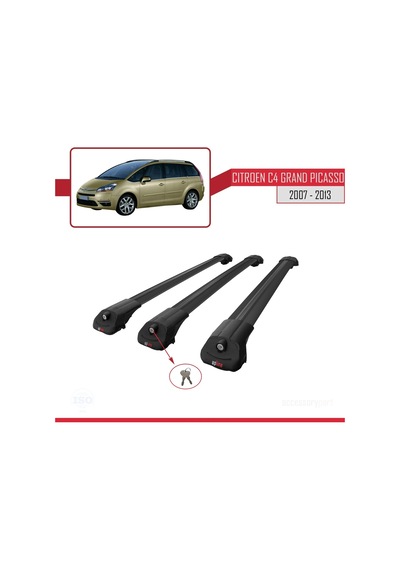 Citroen C4 Grand Picasso 2007-2013 Arası İle Uyumlu Ace-1 Ara Atkı Tavan Barı Siyah 3 Adet Bar