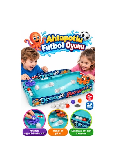 Ocean Soccer Game Taşınabilir 2 Oyunculu El Göz Koordinasyonu Destekleyen Ahtapot Masa Futbolu Oyunu