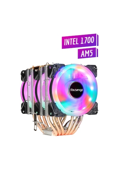 Revenge Cold Frost 603 Kule Tipi 3 Fanlı Rainbow Gaming İşlemci Fanı 6 Bakır Kanallı Cpu Fan Soğutma Sistemi