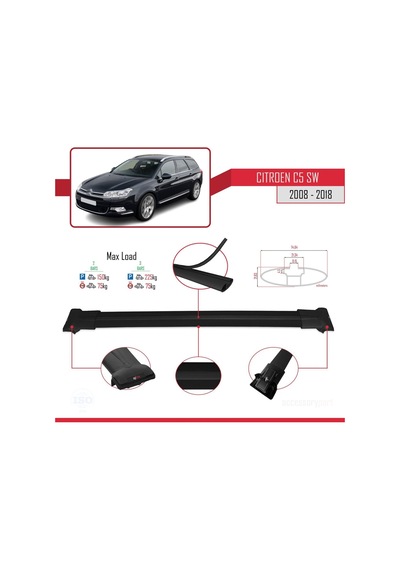 Citroen C5 Sw 2008-2018 Arası İle Uyumlu Fly Model Ara Atkı Tavan Barı Siyah