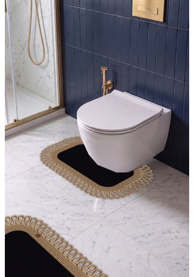 Banyo Paspası Takımı 70x110+50x70 Cm Dış Trikot Siyah & Hasır Siyah - Hasır