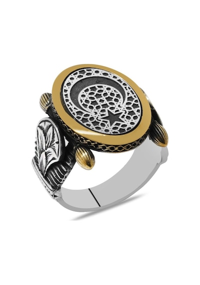 Oval Otantik Tasarım Ayyıldız Motifli 925 Ayar Gümüş Erkek Yüzük